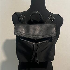 Botkier Black Nylon Tote Backpack with Faux Leather Flap